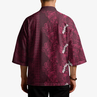 Burgundy Hibiscus Monstera Seamless Kakau Hawaii Kimono LT14 - Polynesian Pride