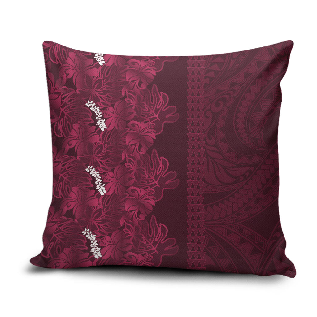 Burgundy Hibiscus Monstera Seamless Kakau Hawaii Pillow Cover