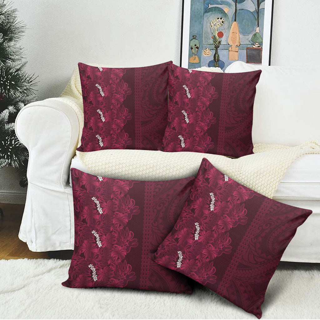 Burgundy Hibiscus Monstera Seamless Kakau Hawaii Pillow Cover LT14 - Polynesian Pride