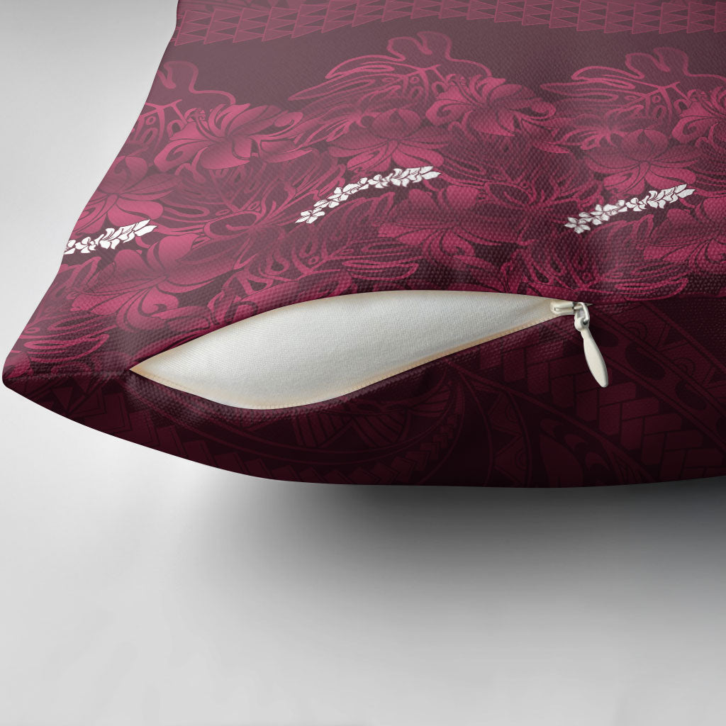 Burgundy Hibiscus Monstera Seamless Kakau Hawaii Pillow Cover LT14 - Polynesian Pride