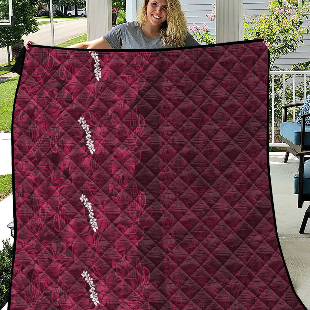 Burgundy Hibiscus Monstera Seamless Kakau Hawaii Quilt LT14 Burgundy - Polynesian Pride