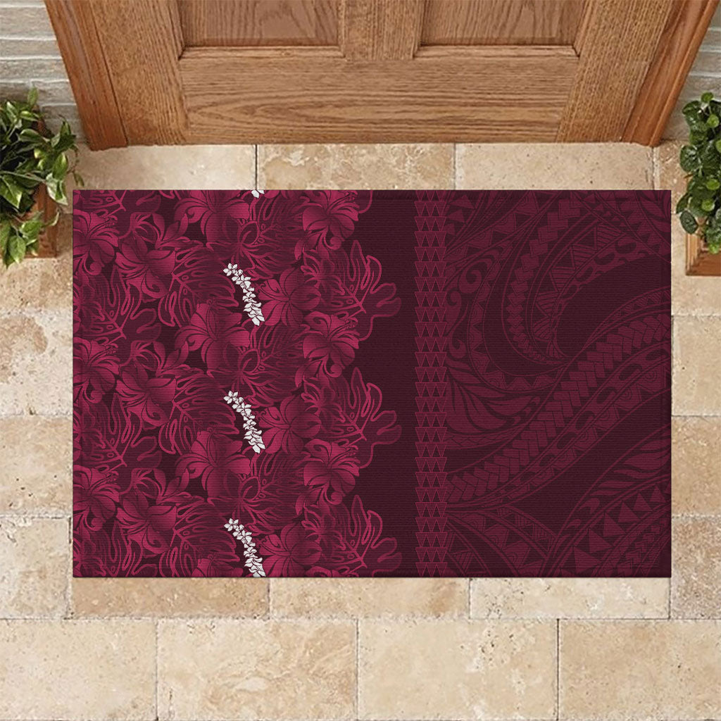 Burgundy Hibiscus Monstera Seamless Kakau Hawaii Rubber Doormat LT14 Burgundy - Polynesian Pride
