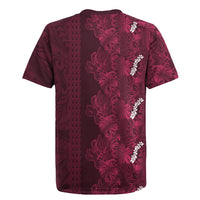 Burgundy Hibiscus Monstera Seamless Kakau Hawaii Rugby Jersey LT14 - Polynesian Pride
