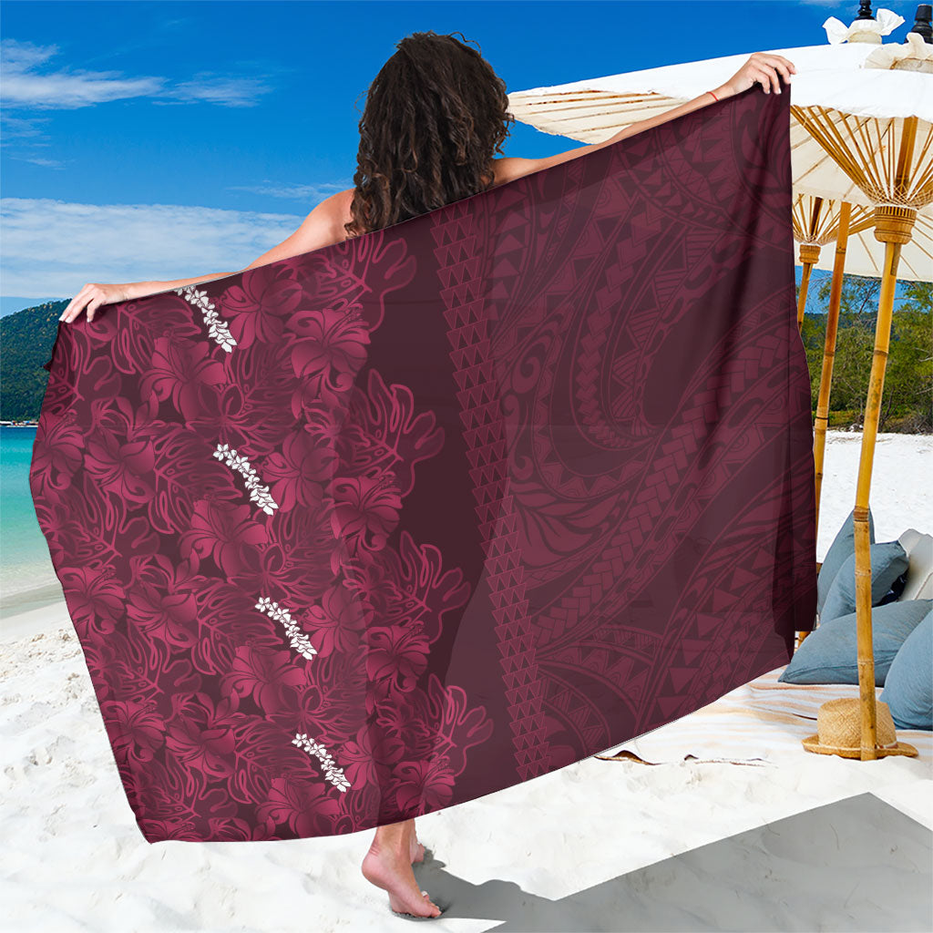 Burgundy Hibiscus Monstera Seamless Kakau Hawaii Sarong LT14 One Size 44 x 66 inches Burgundy - Polynesian Pride