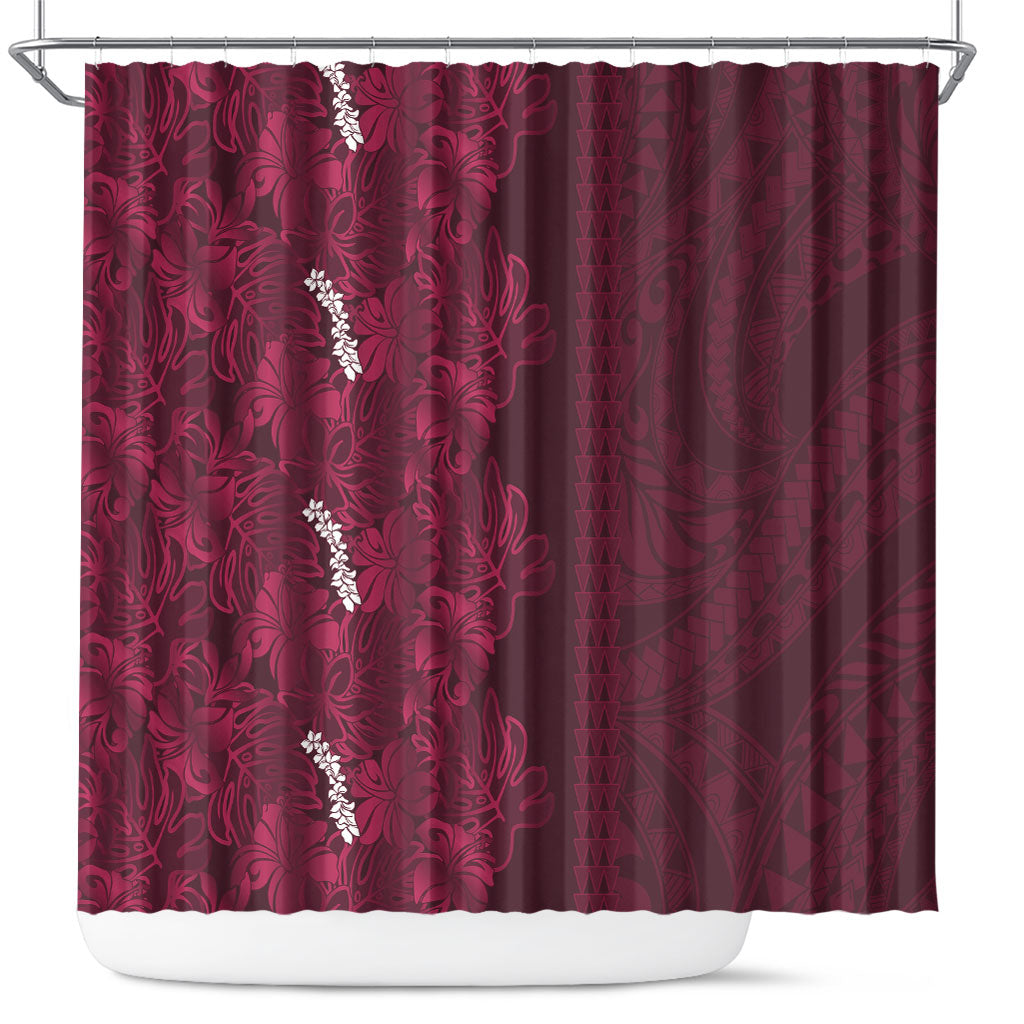 Burgundy Hibiscus Monstera Seamless Kakau Hawaii Shower Curtain LT14 Burgundy - Polynesian Pride
