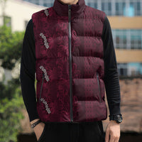 Burgundy Hibiscus Monstera Seamless Kakau Hawaii Sleeveless Puffer Jacket LT14 - Polynesian Pride