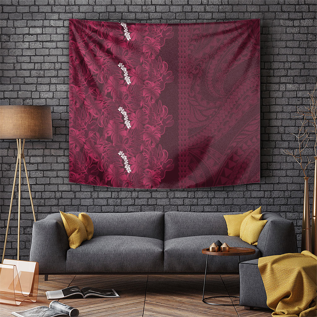 Burgundy Hibiscus Monstera Seamless Kakau Hawaii Tapestry LT14 Burgundy - Polynesian Pride
