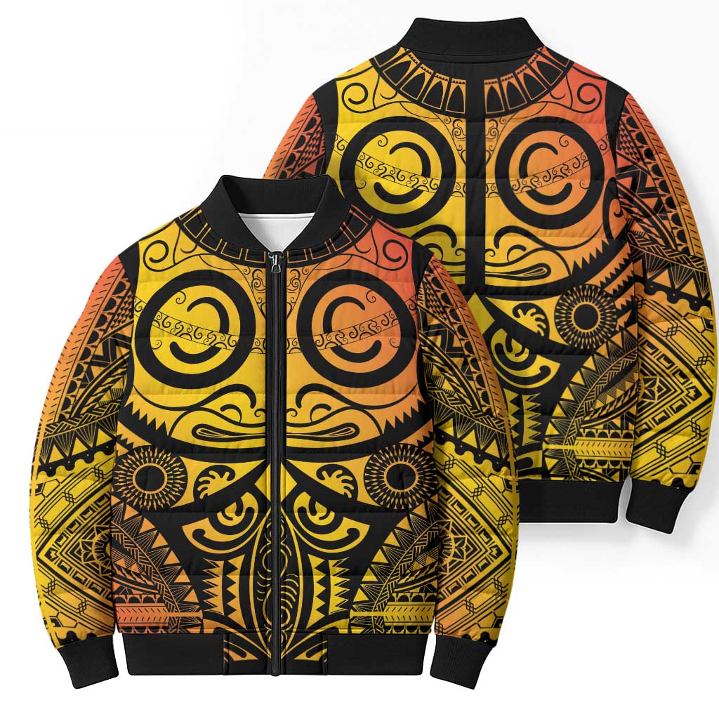 Marquesas Islands Bomber Puffer Jacket Marquesan Tattoo Yellow Gradient - Polynesian Pride