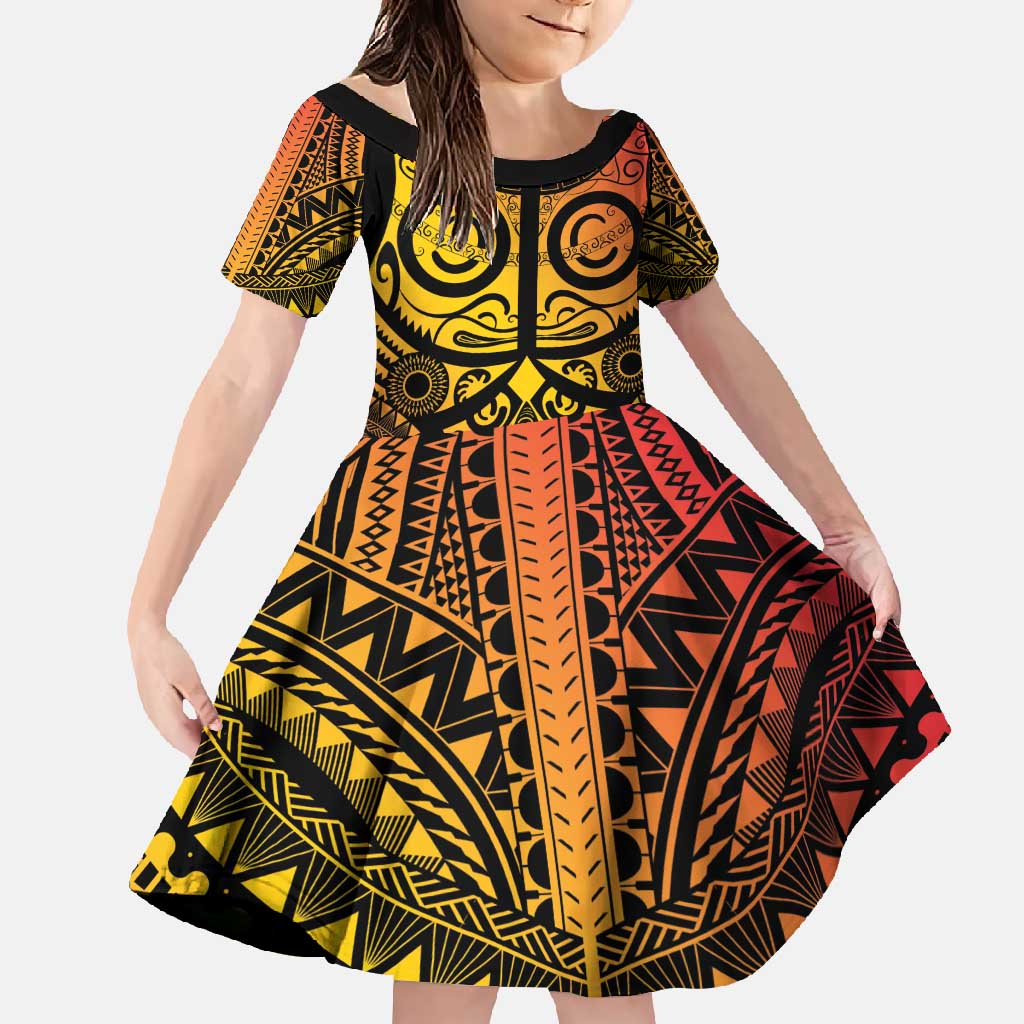 Marquesas Islands Family Matching Mermaid Dress and Hawaiian Shirt Marquesan Tattoo Yellow Gradient LT14 Daughter's Dress Yellow - Polynesian Pride