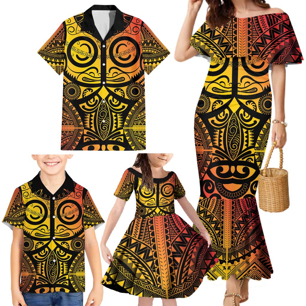Marquesas Islands Family Matching Mermaid Dress and Hawaiian Shirt Marquesan Tattoo Yellow Gradient LT14 - Polynesian Pride