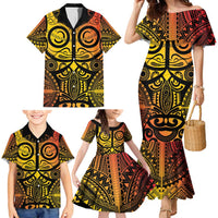 Marquesas Islands Family Matching Mermaid Dress and Hawaiian Shirt Marquesan Tattoo Yellow Gradient LT14 - Polynesian Pride