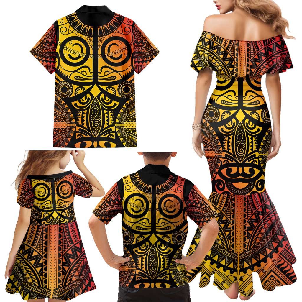 Marquesas Islands Family Matching Mermaid Dress and Hawaiian Shirt Marquesan Tattoo Yellow Gradient LT14 - Polynesian Pride