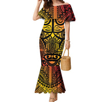 Marquesas Islands Family Matching Mermaid Dress and Hawaiian Shirt Marquesan Tattoo Yellow Gradient LT14 Mom's Dress Yellow - Polynesian Pride
