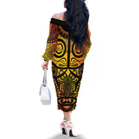 Marquesas Islands Family Matching Off The Shoulder Long Sleeve Dress and Hawaiian Shirt Marquesan Tattoo Yellow Gradient LT14 - Polynesian Pride