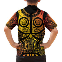 Marquesas Islands Family Matching Off Shoulder Maxi Dress and Hawaiian Shirt Marquesan Tattoo Yellow Gradient LT14 - Polynesian Pride