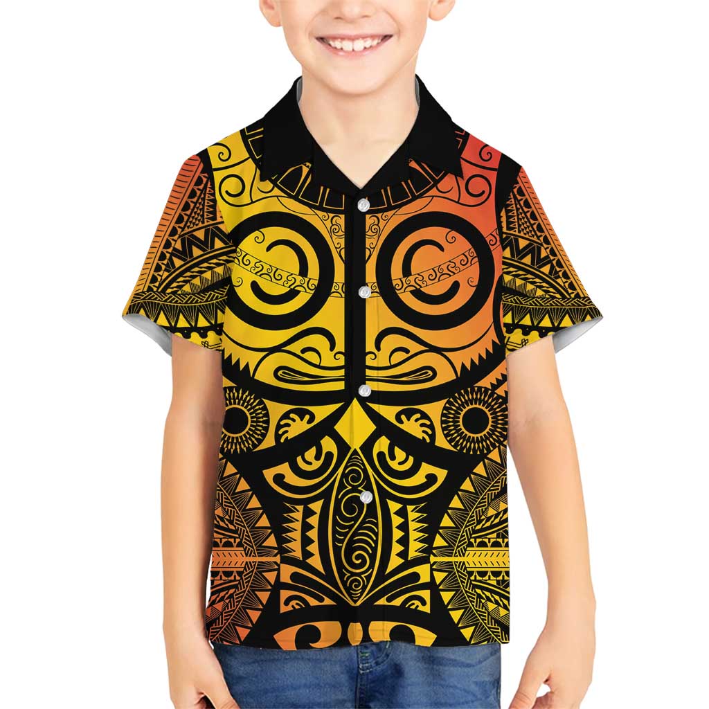 Marquesas Islands Family Matching Off Shoulder Maxi Dress and Hawaiian Shirt Marquesan Tattoo Yellow Gradient LT14 Son's Shirt Yellow - Polynesian Pride