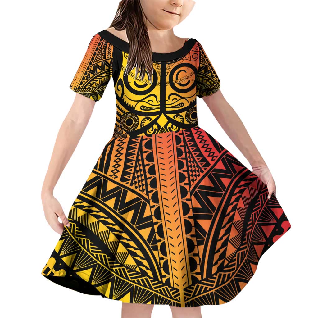 Marquesas Islands Family Matching Off Shoulder Short Dress and Hawaiian Shirt Marquesan Tattoo Yellow Gradient - Polynesian Pride
