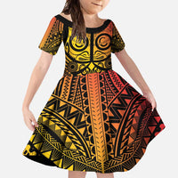 Marquesas Islands Family Matching Summer Maxi Dress and Hawaiian Shirt Marquesan Tattoo Yellow Gradient LT14 Daughter's Dress Yellow - Polynesian Pride