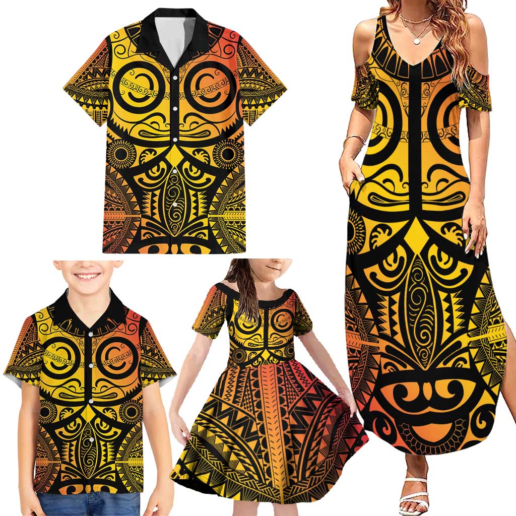 Marquesas Islands Family Matching Summer Maxi Dress and Hawaiian Shirt Marquesan Tattoo Yellow Gradient LT14 - Polynesian Pride