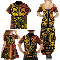 Marquesas Islands Family Matching Summer Maxi Dress and Hawaiian Shirt Marquesan Tattoo Yellow Gradient LT14 - Polynesian Pride
