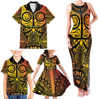 Marquesas Islands Family Matching Tank Maxi Dress and Hawaiian Shirt Marquesan Tattoo Yellow Gradient LT14 - Polynesian Pride