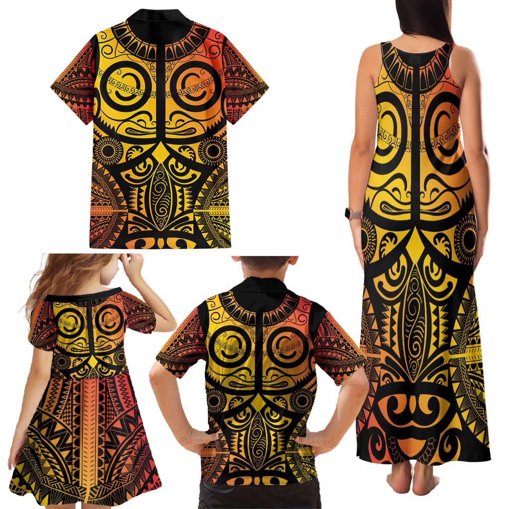 Marquesas Islands Family Matching Tank Maxi Dress and Hawaiian Shirt Marquesan Tattoo Yellow Gradient LT14 - Polynesian Pride