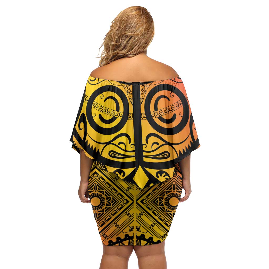 Marquesas Islands Off Shoulder Short Dress Marquesan Tattoo Yellow Gradient LT14 - Polynesian Pride
