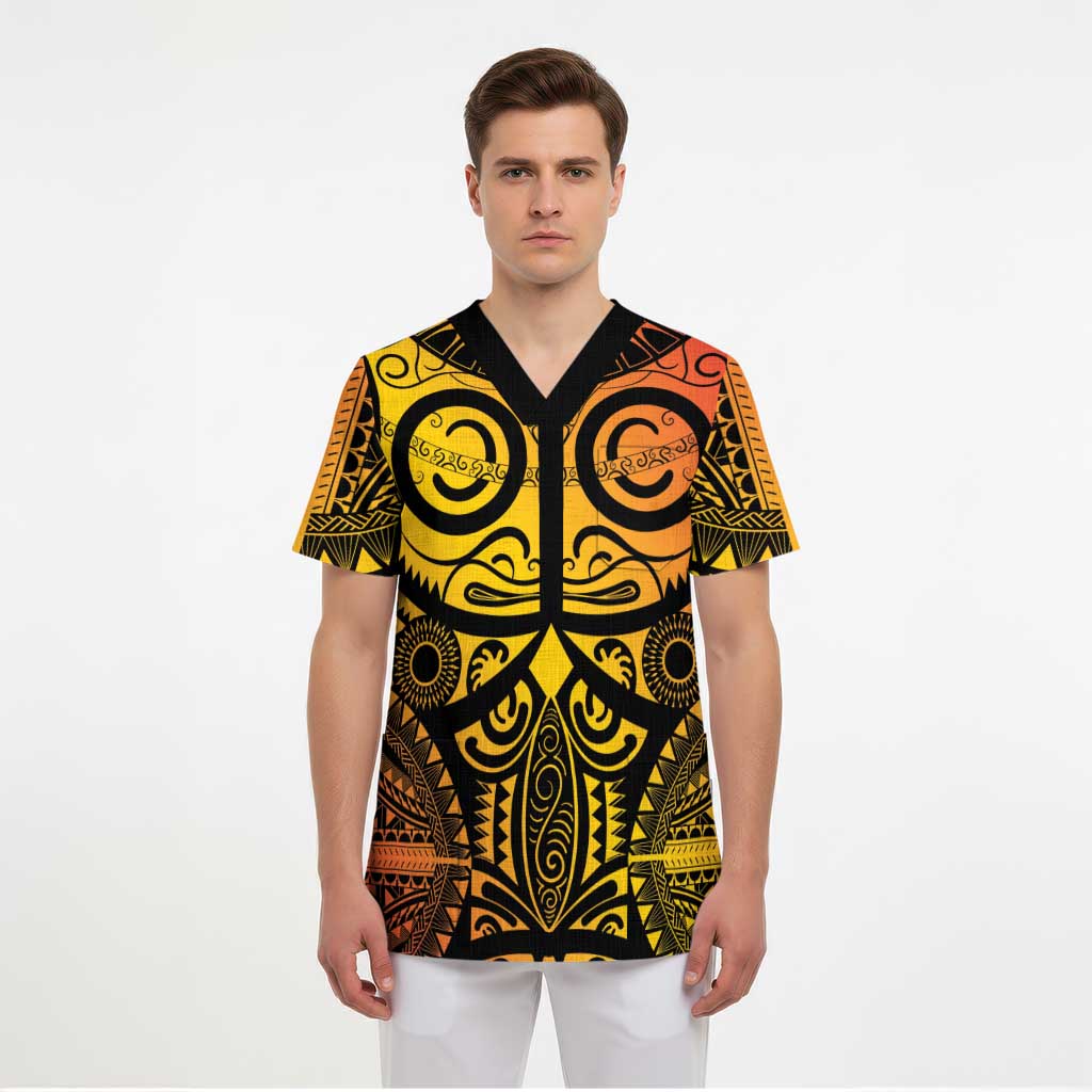 Marquesas Islands Scrub Top Marquesan Tattoo Yellow Gradient - Polynesian Pride