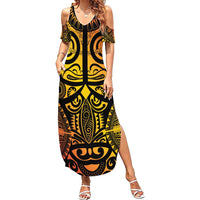 Marquesas Islands Summer Maxi Dress Marquesan Tattoo Yellow Gradient LT14 Women Yellow - Polynesian Pride