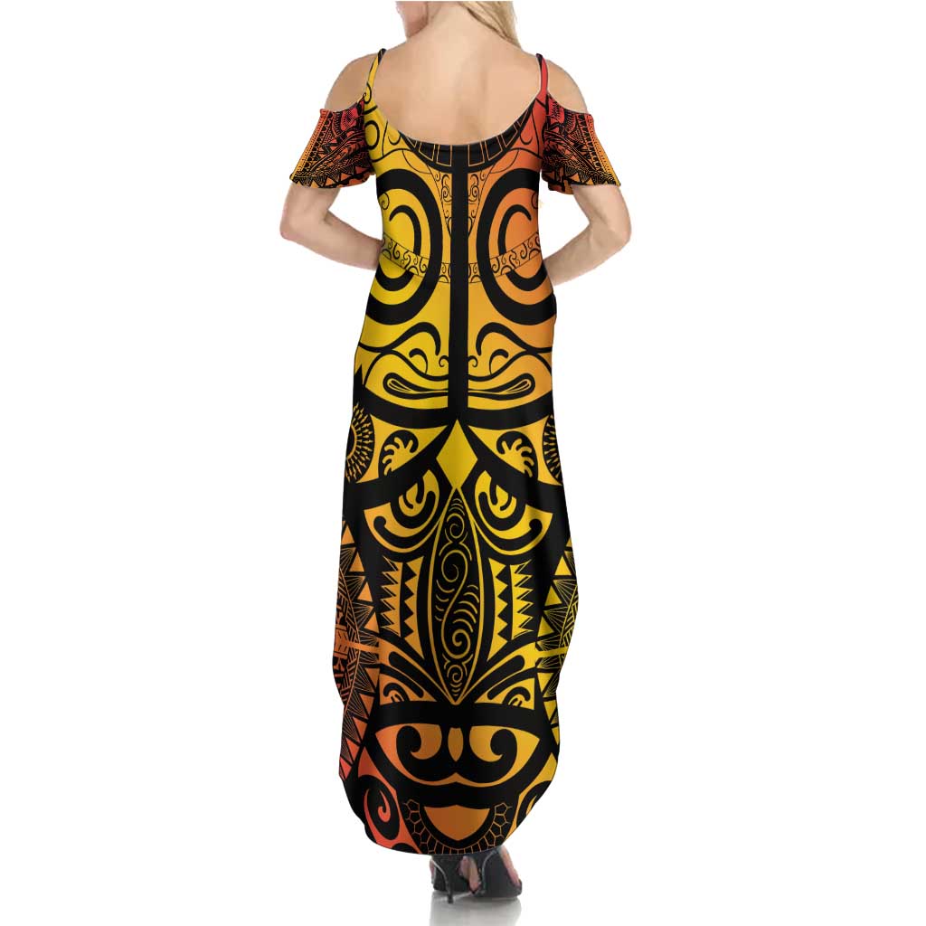 Marquesas Islands Summer Maxi Dress Marquesan Tattoo Yellow Gradient LT14 - Polynesian Pride