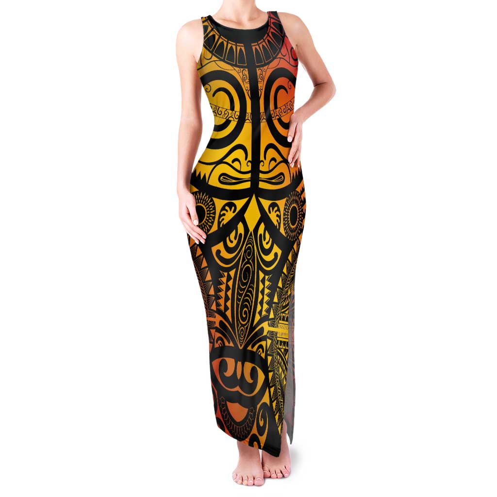 Marquesas Islands Tank Maxi Dress Marquesan Tattoo Yellow Gradient LT14 Women Yellow - Polynesian Pride