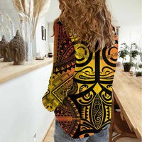 Marquesas Islands Women Casual Shirt Marquesan Tattoo Yellow Gradient - Polynesian Pride