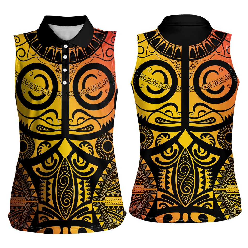 Marquesas Islands Women Sleeveless Polo Shirt Marquesan Tattoo Yellow Gradient - Polynesian Pride