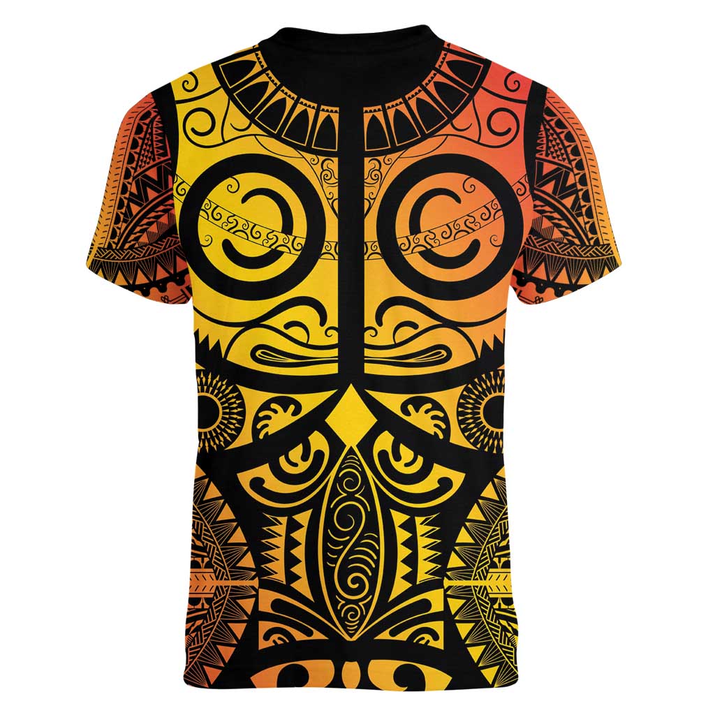 Marquesas Islands Women V-Neck T-Shirt Marquesan Tattoo Yellow Gradient - Polynesian Pride