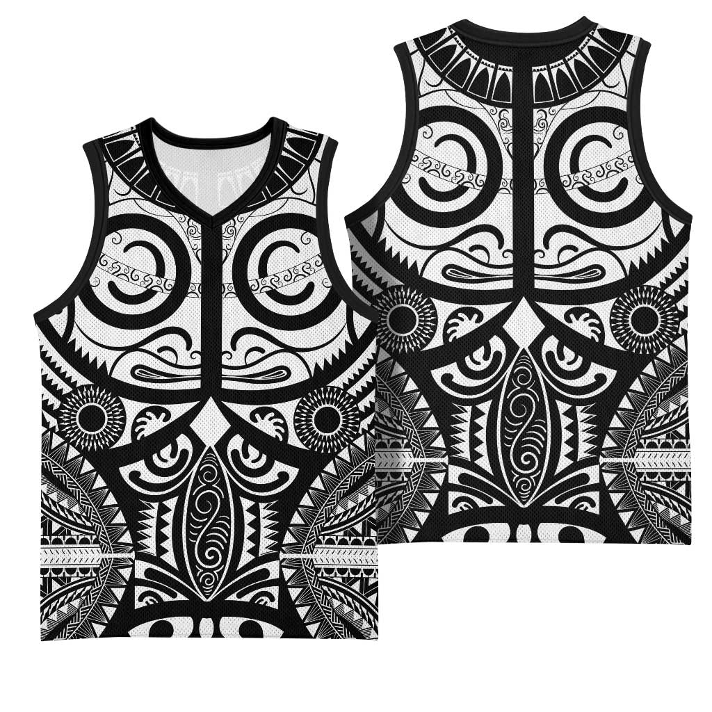 Marquesas Islands Basketball Jersey Marquesan Tattoo Black White Color - Polynesian Pride