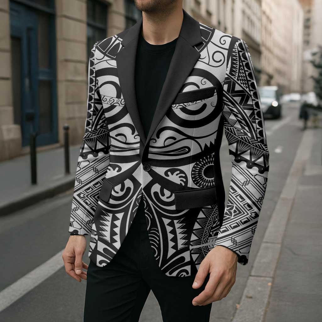 Marquesas Islands Blazer Marquesan Tattoo Black White Color LT14 - Polynesian Pride