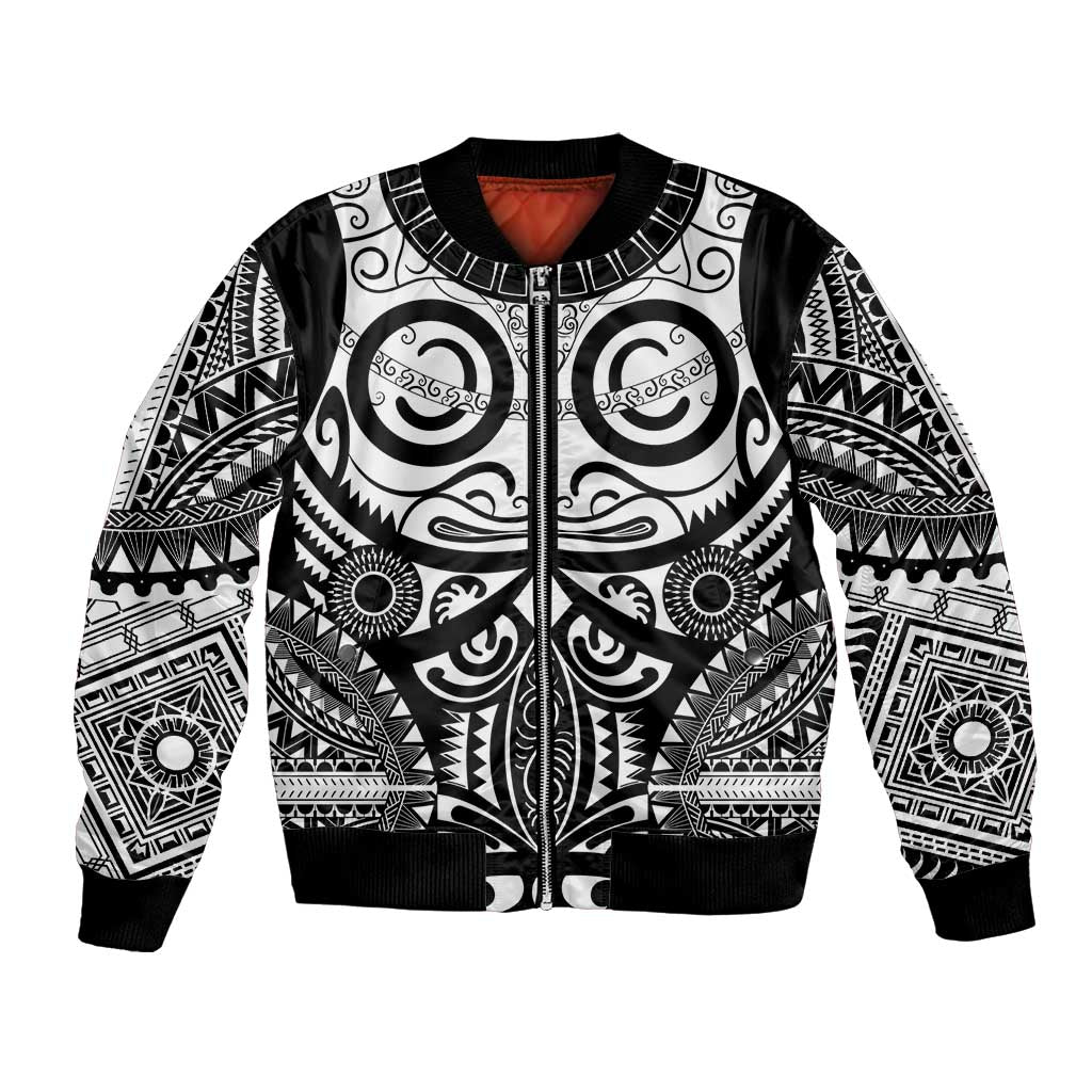 Marquesas Islands Bomber Jacket Marquesan Tattoo Black White Color LT14 Unisex Black - Polynesian Pride