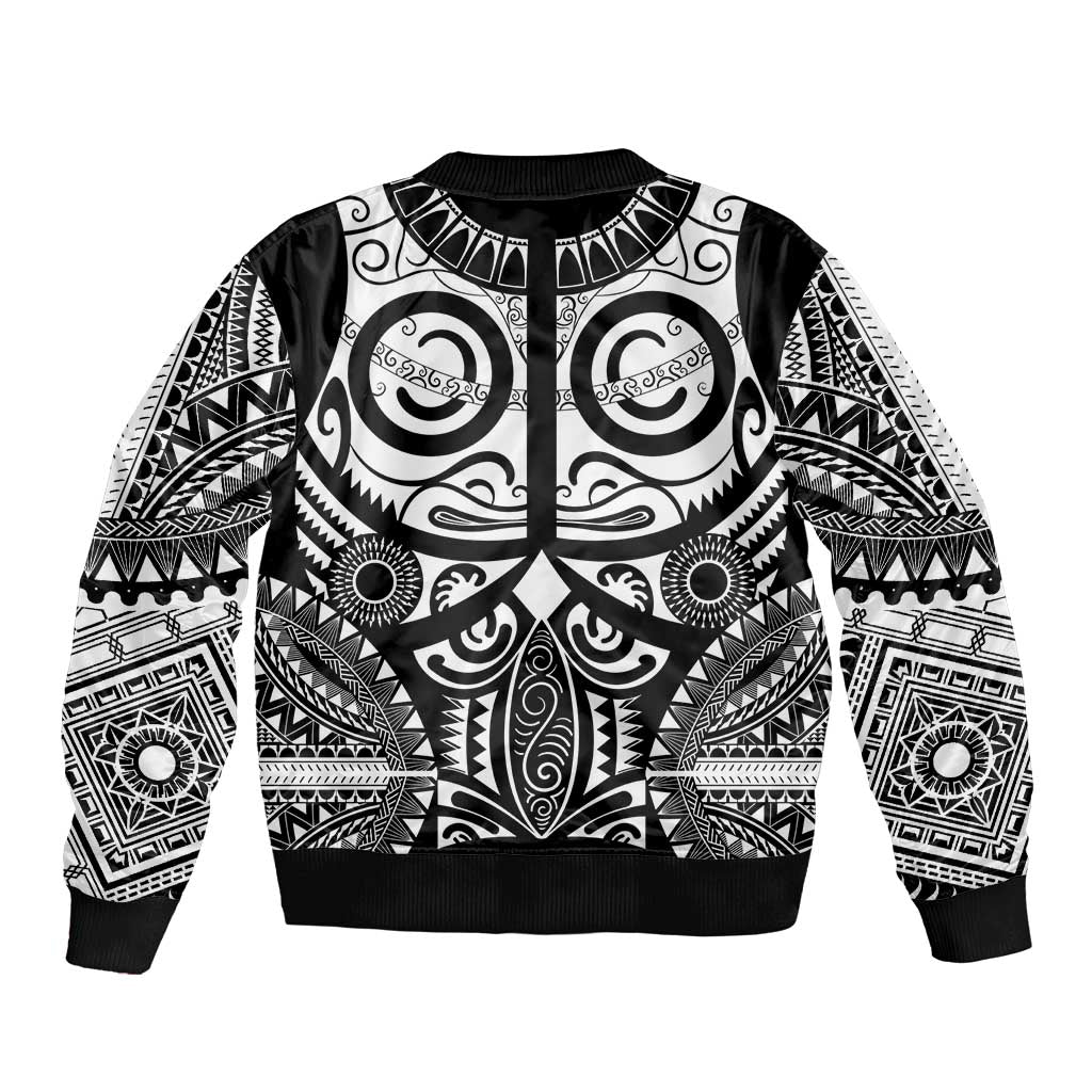 Marquesas Islands Bomber Jacket Marquesan Tattoo Black White Color LT14 - Polynesian Pride