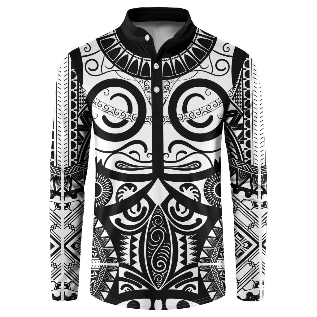 Marquesas Islands Button Sweatshirt Marquesan Tattoo Black White Color - Polynesian Pride