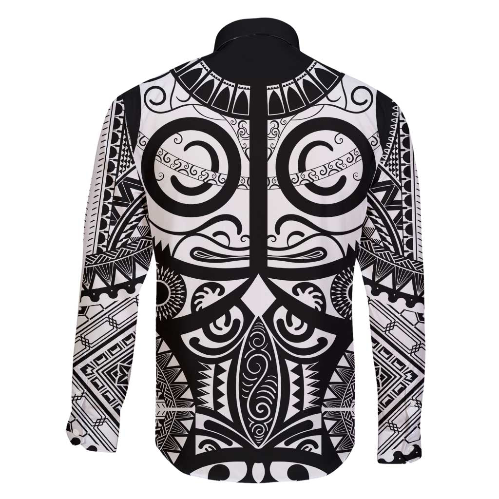 Marquesas Islands Family Matching Long Sleeve Bodycon Dress and Hawaiian Shirt Marquesan Tattoo Black White Color - Polynesian Pride