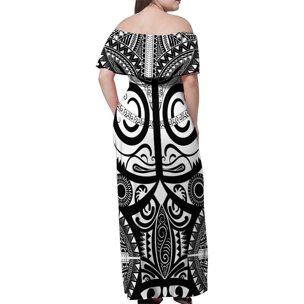 Marquesas Islands Family Matching Off Shoulder Maxi Dress and Hawaiian Shirt Marquesan Tattoo Black White Color LT14 - Polynesian Pride
