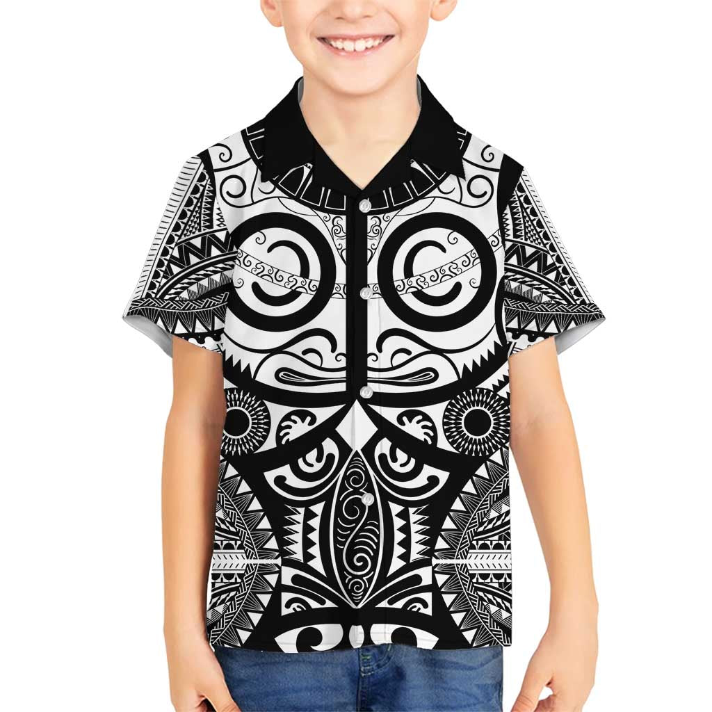 Marquesas Islands Family Matching Off Shoulder Maxi Dress and Hawaiian Shirt Marquesan Tattoo Black White Color LT14 Son's Shirt Black - Polynesian Pride
