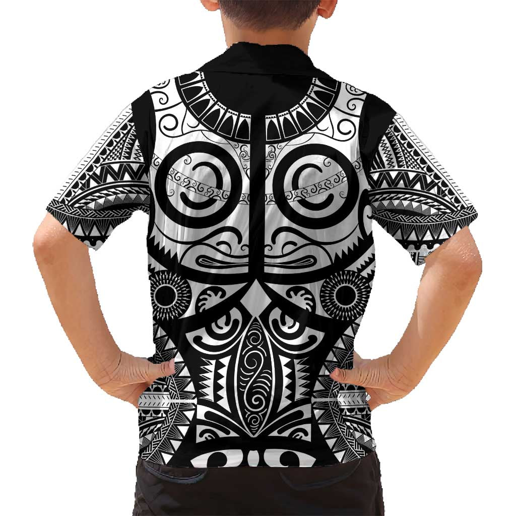 Marquesas Islands Family Matching Off Shoulder Short Dress and Hawaiian Shirt Marquesan Tattoo Black White Color - Polynesian Pride