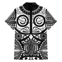 Marquesas Islands Family Matching Off Shoulder Short Dress and Hawaiian Shirt Marquesan Tattoo Black White Color - Polynesian Pride