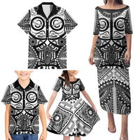 Marquesas Islands Family Matching Puletasi and Hawaiian Shirt Marquesan Tattoo Black White Color LT14 - Polynesian Pride