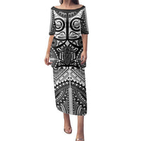 Marquesas Islands Family Matching Puletasi and Hawaiian Shirt Marquesan Tattoo Black White Color LT14 Mom's Dress Black - Polynesian Pride