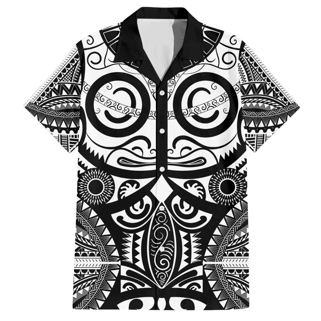 Marquesas Islands Family Matching Short Sleeve Bodycon Dress and Hawaiian Shirt Marquesan Tattoo Black White Color - Polynesian Pride