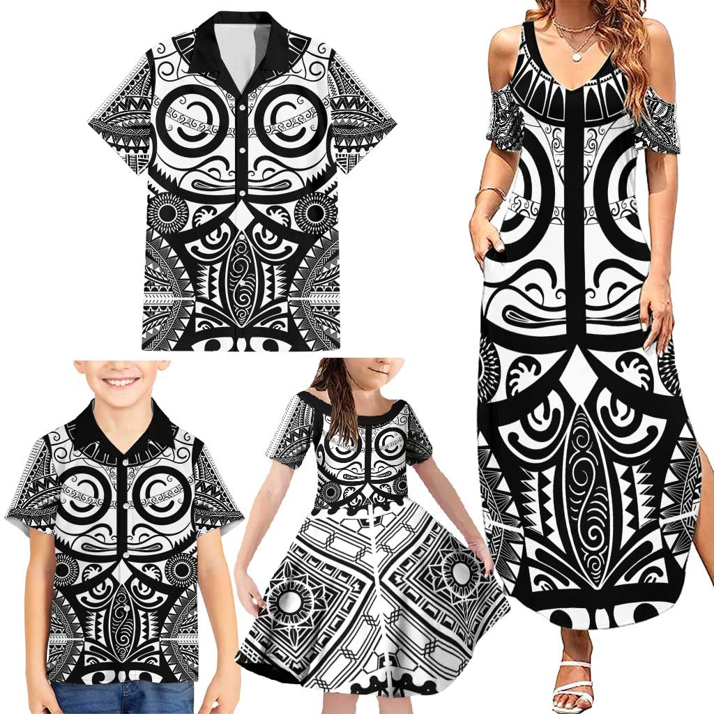Marquesas Islands Family Matching Summer Maxi Dress and Hawaiian Shirt Marquesan Tattoo Black White Color LT14 - Polynesian Pride