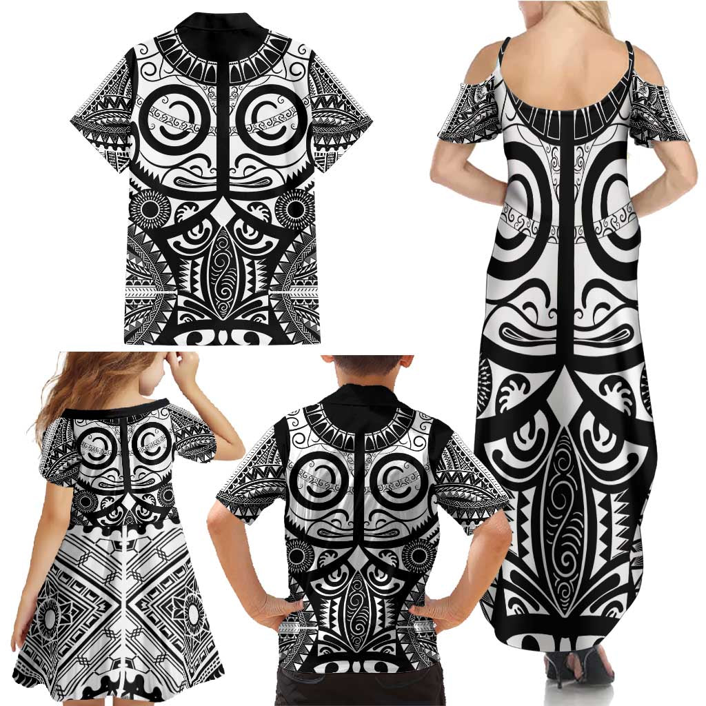 Marquesas Islands Family Matching Summer Maxi Dress and Hawaiian Shirt Marquesan Tattoo Black White Color LT14 - Polynesian Pride