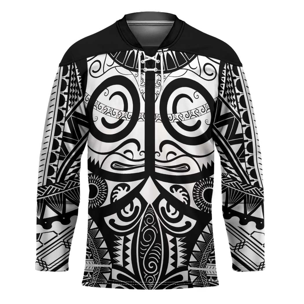 Marquesas Islands Hockey Jersey Marquesan Tattoo Black White Color LT14 Unisex Black - Polynesian Pride
